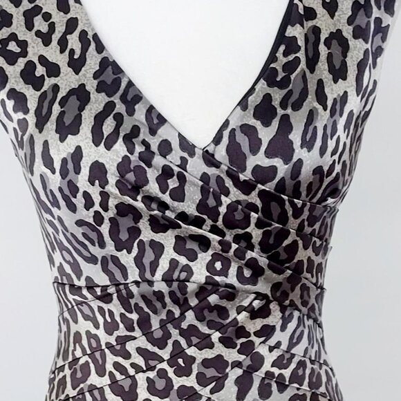 Cache Women's Leopard Animal Print Dress - Size 0 Silver/Black - Picture 5 of 12